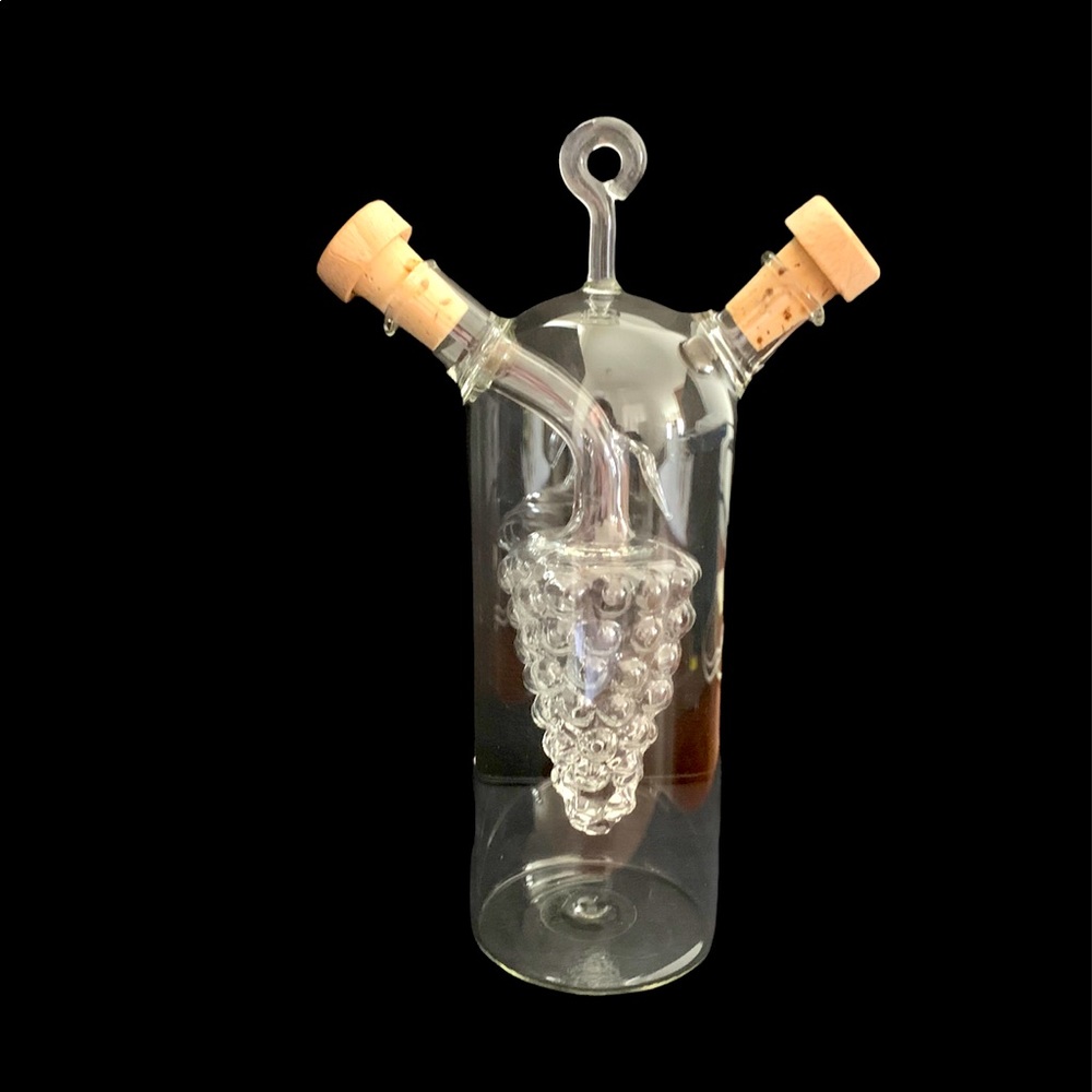 Glass Olive Oil Vinegar Cruet with Grape Cluster
